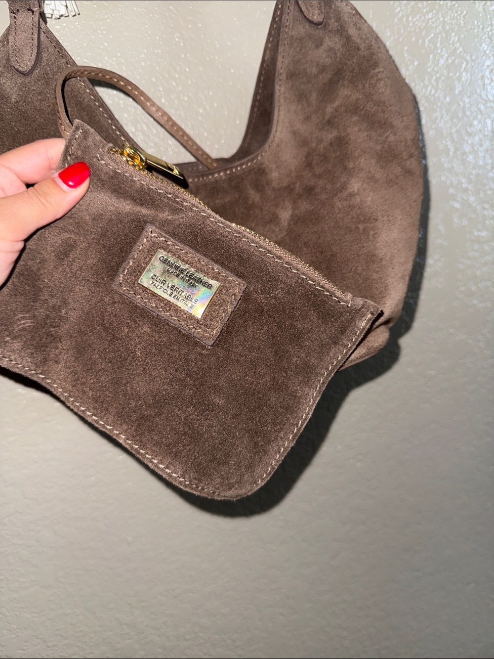 Suede Shoulder Hobo Bag in Dark Brown - Picture 4 of 13